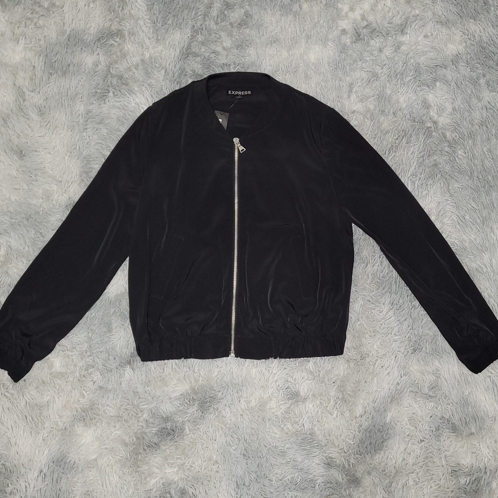 Express Black, Silky 2pc Lightweight Jogger Set w/Jacket & Pants, Size S - Picture 3 of 9